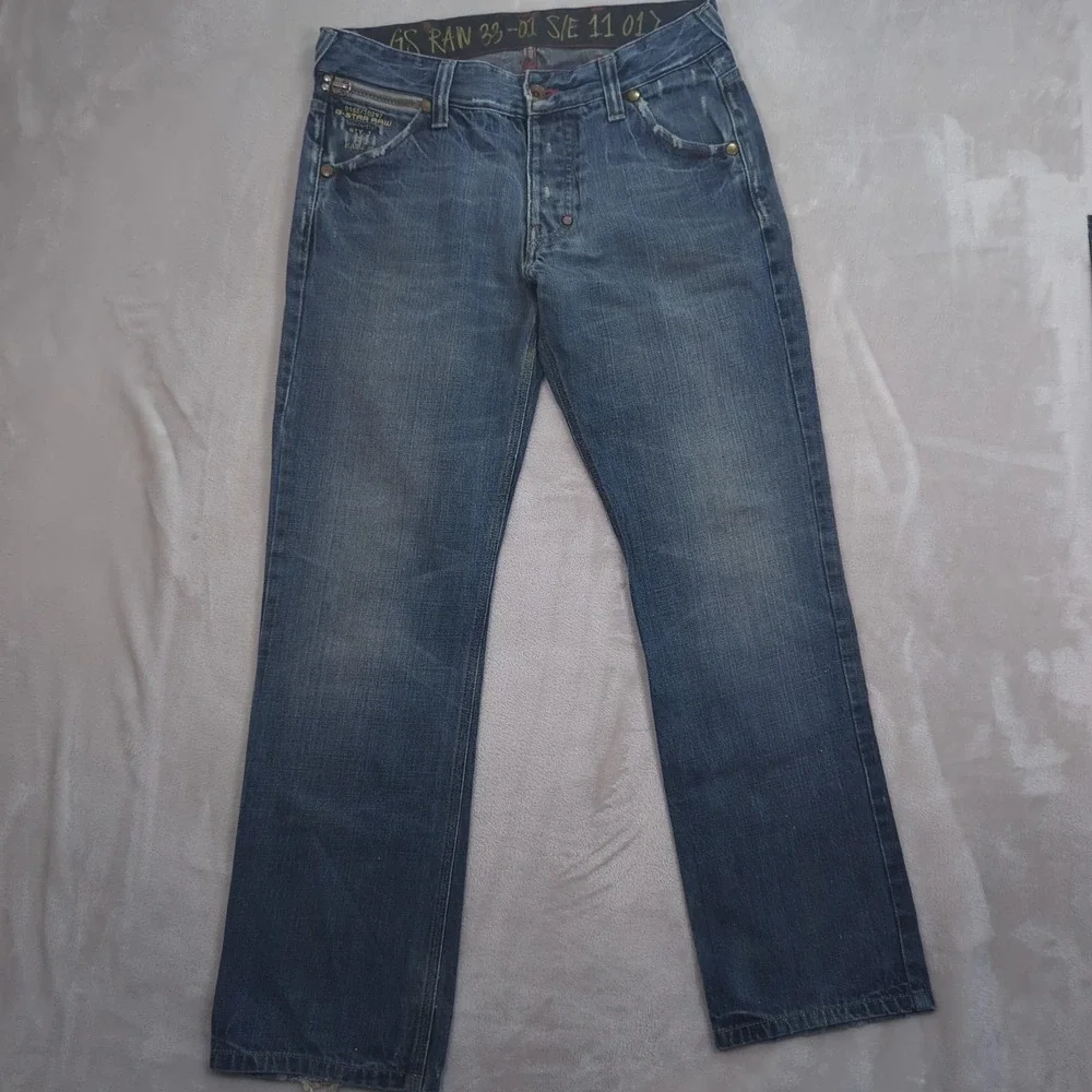 G-Star Raw Studs Straight Jeans Mens 34x32 Blue Denim Button Fly Studded Pockets